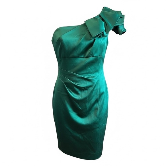 Tahari Dresses & Skirts - Tahari asymmetrical Elegant Green Satin Dress size 4 sleeveless fitted holiday